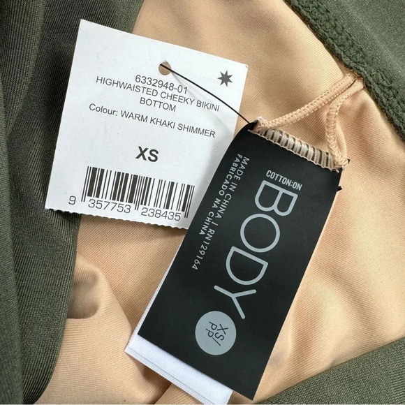 NWT Cotton On High Waisted Cheeky Bikini Smoothing Bottom Khaki Shimmer Size XS - Picture 5 of 10